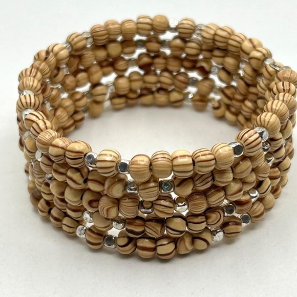 Handcrafted Wooden Beads Necklace and Coil Bracelet Set NWT - Picture 4 of 14